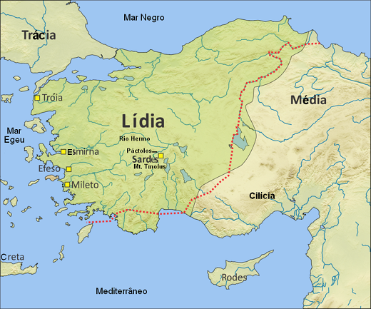 Anatólia, com a região da Lídia
