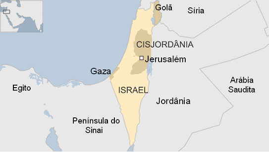 Mapa de Israel e territórios Palestinos